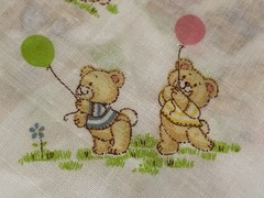 Vintage Bears with Balloons Cotton Fabric 44”W X 72” L