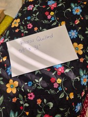 Vintage Quilted Fabric Floral Reversible Black Vintage Deadstock 1.5 yard piece