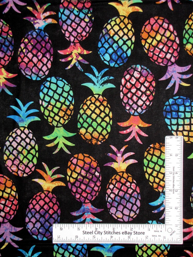Pineapple Fabric Fruit Tropical Breeze Foos Black Cotton by Kanvas Studio Yard
