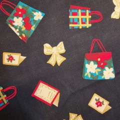 Christmas “Purses & Bows & Cards” on Black Cotton Quilting Fabric