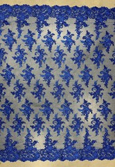 Tess ROYAL BLUE Polyester Floral Embroidery with Sequins on Mesh Lace Fabric by