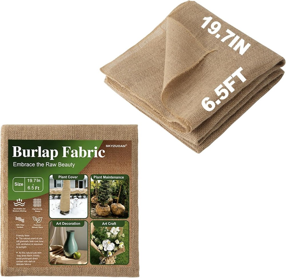 Natural Burlap Fabric 19.7 x 6.5ft No Fray Jute Roll for Crafts Garden Wrap