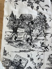 Vintage Baseball Motif Black Cream Toile Decorator Fabric 1.5 yds x56″