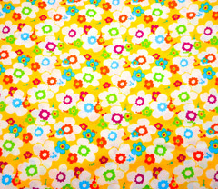 Cotton Fabric By The Yard Aqua Orange Green White Purple Floral on Yellow PC