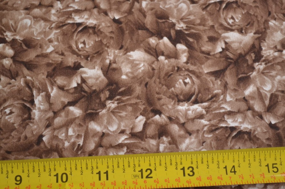 By 1/2 Yd, Tan & Brown Packed Floral Quilt Cotton, RJR/Flourish/Beaves, B252