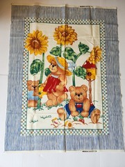 Vtg Teddy Bear Sunflower Theme Fabric Panel Quilt Blanket Sewing Wall Hang Baby