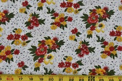 By 1/2 Yd, Vintage, Bright Red Gold & Green Floral on White Quilt Cotton, P92