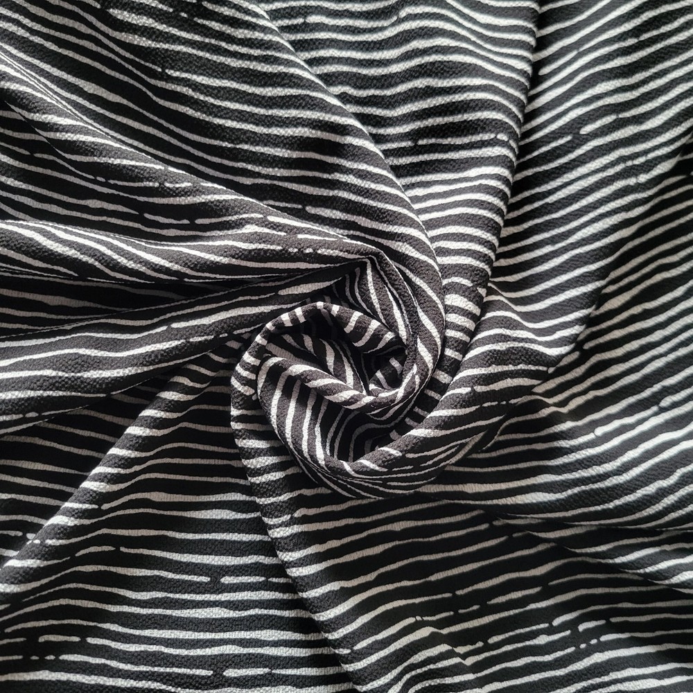 Black & White Irregular Stripe Polyester Stretch Crepe – Light, Floaty, Delicate