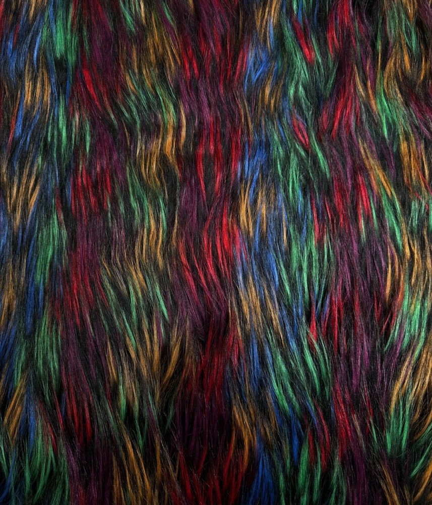 Faux Fur Shaggy 3″ Long Pile Fur Fabric 58″W SBY (Rainbow Burst) Soft, Colorful