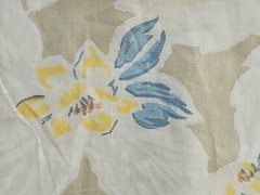Floral Print Fabric 45 Inches Wide X 66 Inches Long Blue/Yellow/White/Tan VTG