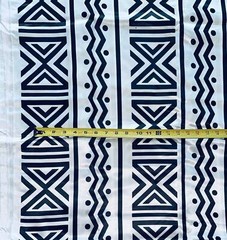 African Print, Satin Fabric- Black, White “Nima”, Yard or Wholesale