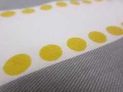 4+ yds Linen Fabric Gray White Striped Yellow Dots Dotted Lines Home Décor