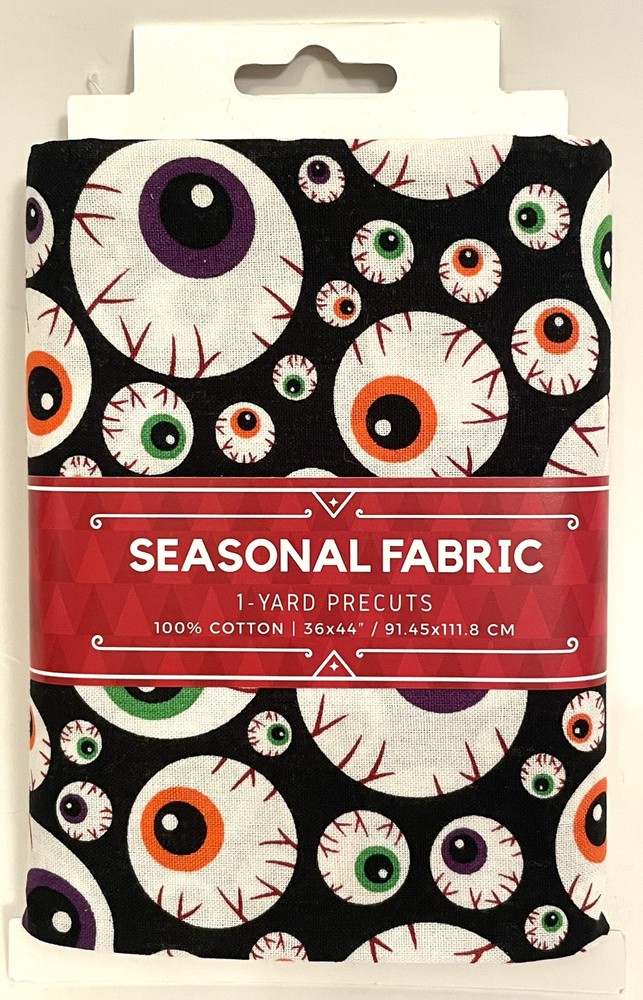 David Textiles SEASONAL FABRIC. “EYEBALLS” Halloween. 1-Yard Precuts. 36×44 In.