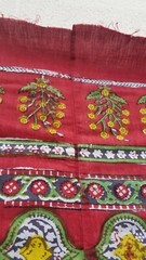 Floral Fabric Red Green Blue Textile Approximately 82 inches x 71 inches TF