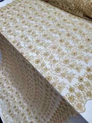 **Gold Beaded Floral Embroidered Lace Fabric – Sold by the Yard for Dresses**