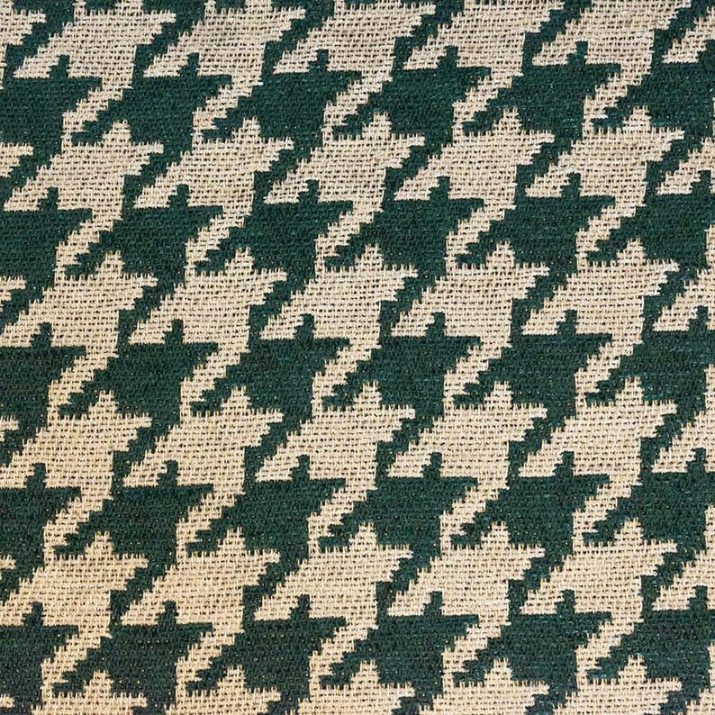Hunter Green houndstooth Chenille Upholstery Drapery fabric by the yard 54” Wide