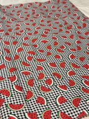 7+ yards Fabric Lot Black/White & Red/White Gingham + Watermelon #115
