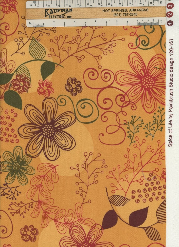 Spice of Life Paintbrush Studio Gold Brown Burgundy Floral Cotton Fabric 2 Yds