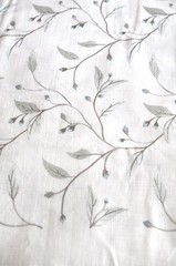 1 1/2yds 56″ Wide Embroidered White Linen Fabric Blue and Tan Flowers Home Decor