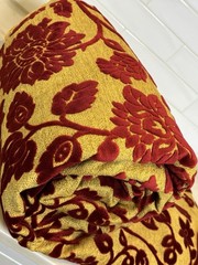 4-1/4Y Cantoni Sculpted Velvet Upholstery 58″ Fabric – Deep Ruby on Golden Tan