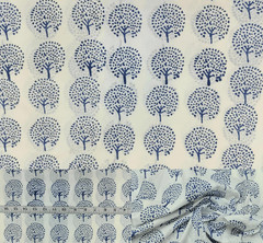 Indian Hand Block Print 60/60 Blue 100% Cotton Fabric by the Yard, Lightweight F