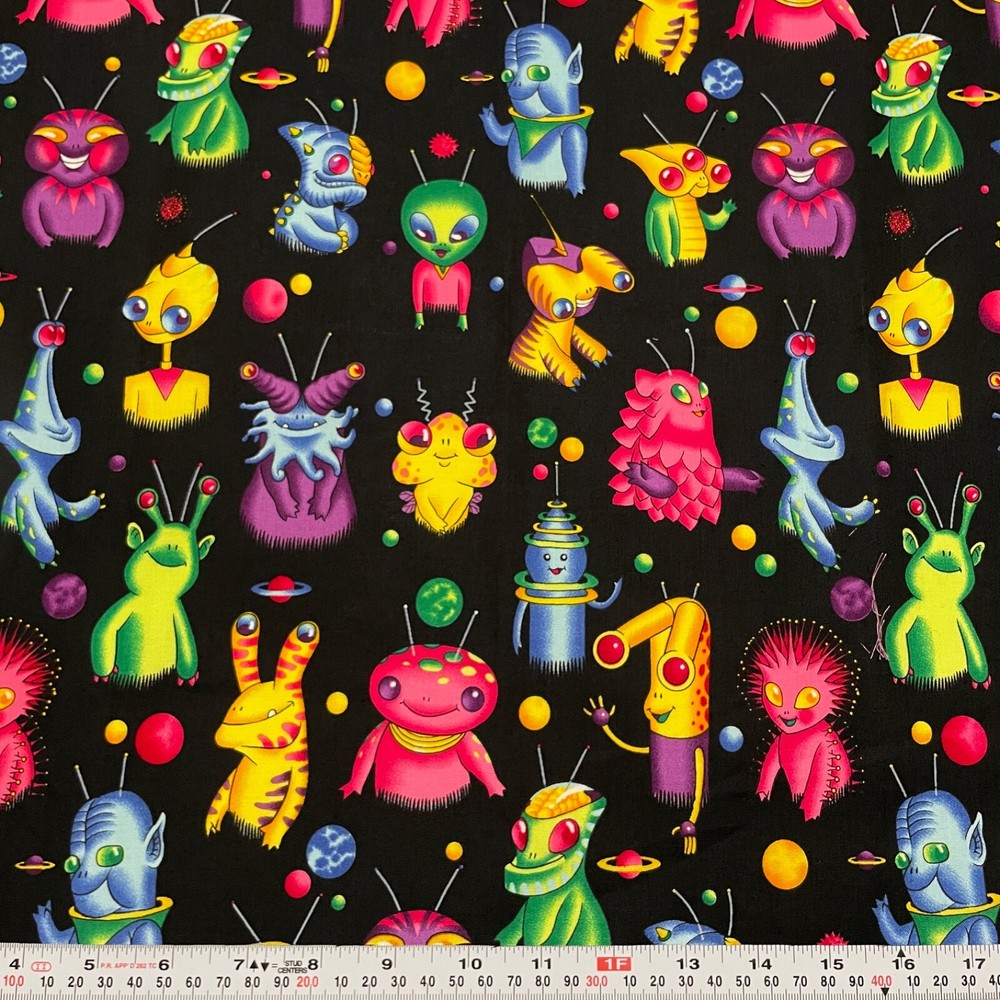 Vintage 1999 Alexander Henry Galaxy Guys Black Cotton Fabric FAT QUARTER 18 x 21