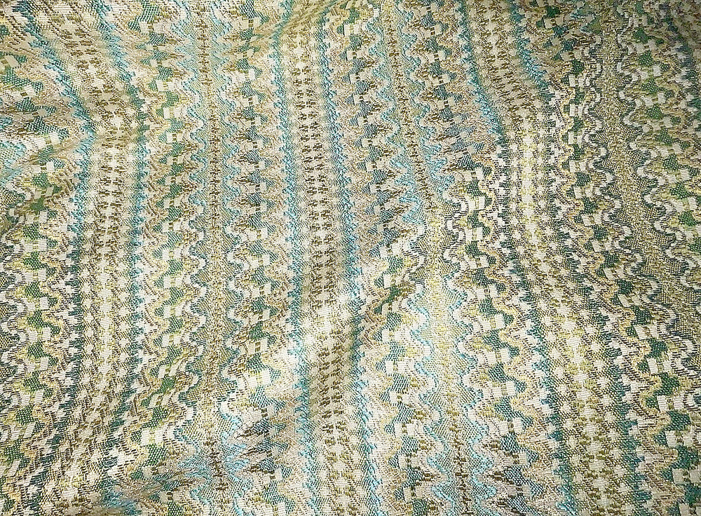 GREEN AND TURQUOISE VARIEGATED STRIPED HOME DECOR FABRIC. 1.5+ YDS.