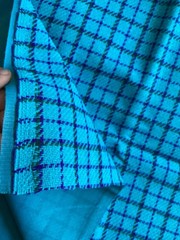 Vintage Teal Blue Checkered Plaid Woven Upholstery or Pillow Fabric 36” X 60”