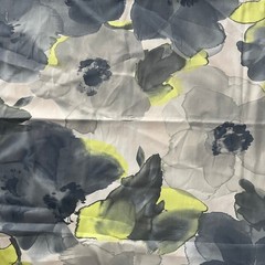 Watercolor Floral Fabric Grey Lime Green Artistic Painterly Print Textile