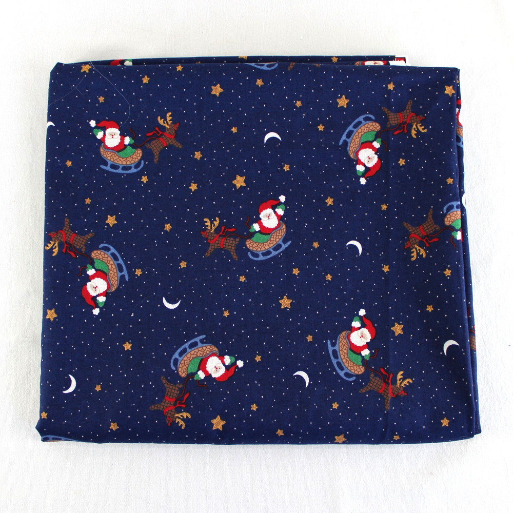 Dream Spinners Santa Sleigh Christmas Fabric Material 2+ Yards Blue Cotton