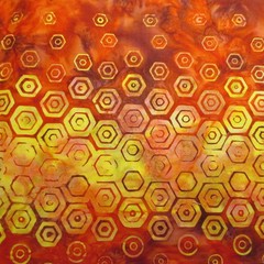 HONEYCOMB Yellow Orange Cotton Fabric Geometric Pattern 1yd x 42
