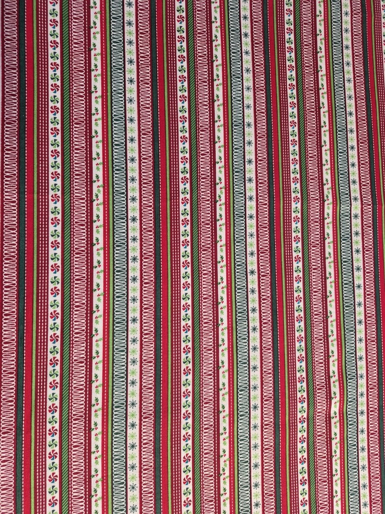 Jo-Ann Holiday Christmas Striped Cotton Fabric Red Green White Peppermint