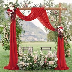 Red Chiffon Wedding Arch Draping Fabric 2 Panels 28 Inch x 20 FT Backdrop