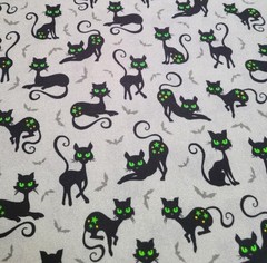 Halloween Black Cat Fabric 71″ x 43″-Trick or Treat-Michael Miller Cats on Gray
