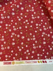 Poppie Cotton quilt fabric Daisy floral dark red olive green by the yard