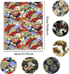 Japanese Fabric Squares 6 Pcs, 6 Different Black Wrapping Cloth Fish Floral Red
