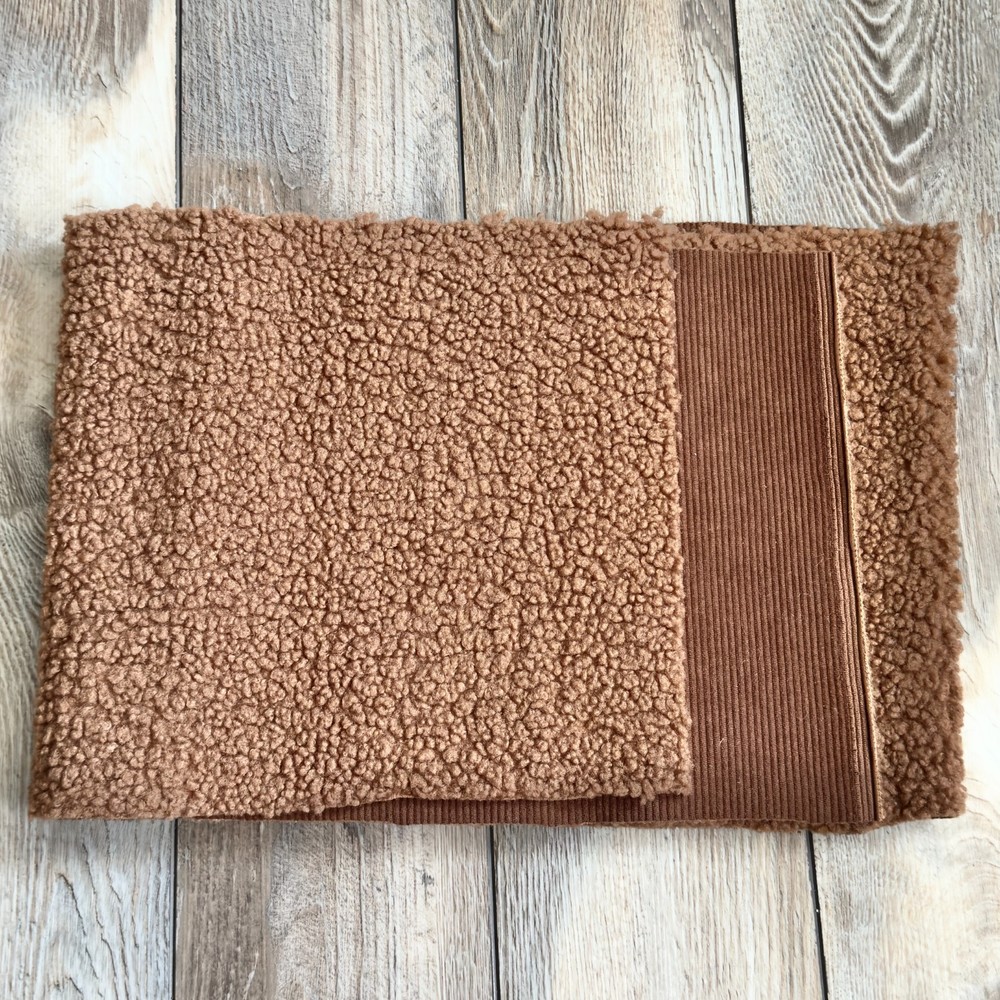 Double Sided Brown Teddy Bear Fleece & Corduroy Fabric 11″x59″ Sewing Remnant