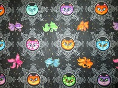 CATS STAR GOLD FISH GOLDFISH SUNSHINE CATS BLACK COTTON FABRIC BTHY