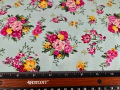 45″ x 108″ – 3 Yards Blue w/Multicolor Flowers Cotton Sewing Fabric