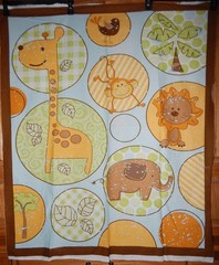 jungle nursery baby quilt top fabric panel giraffe lion monkey blue green brown