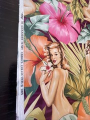 Alexander Henry Fabric Yd Mirage Sexy Pinup Island Girls Hibiscus Palm Leaves P