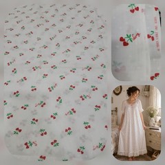 VTG 1983 Lanz Fabric Heart Cherry Print Cotton 5.1 Yards 43″ Wide Cottagecore