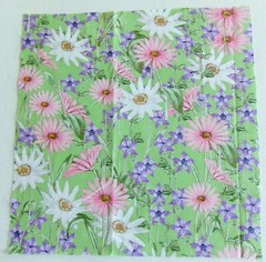 Cotton Fabric Pic D – Pink White Daisies Purple on Green 11 1/4″ L x 11 1/8″ W