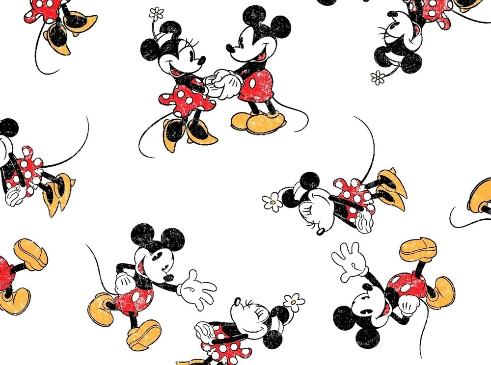 FAT QUARTER DISNEY FABRIC MICKEY MINNIE VINTAGE SCATTERED RETRO 100% COTTON FQ