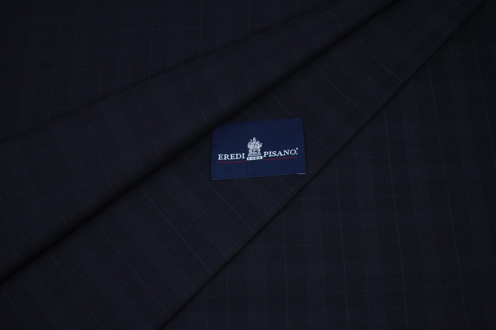 Eredi Pisano 3.4 m premium cold wool Suiting fabric dark blue windowpane check