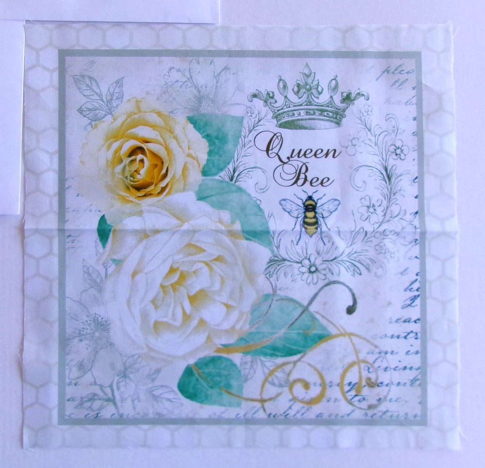 Cotton Fabric Pic A Queen Bee and Flowers Square is 10 1/4″ L x 10″ W Cream Bkg