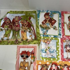 Loralie Harris Cotton Quilting Fabric Panel Cut Lot Wanna Beach Hawaii Character