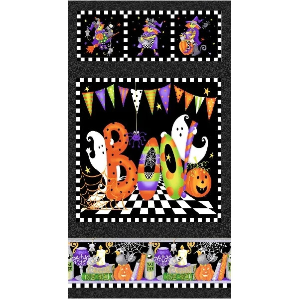 Halloween Boo Fabric Glow in Dark Ghost Pumpkin Cotton by Henry Glass 24″ Panel