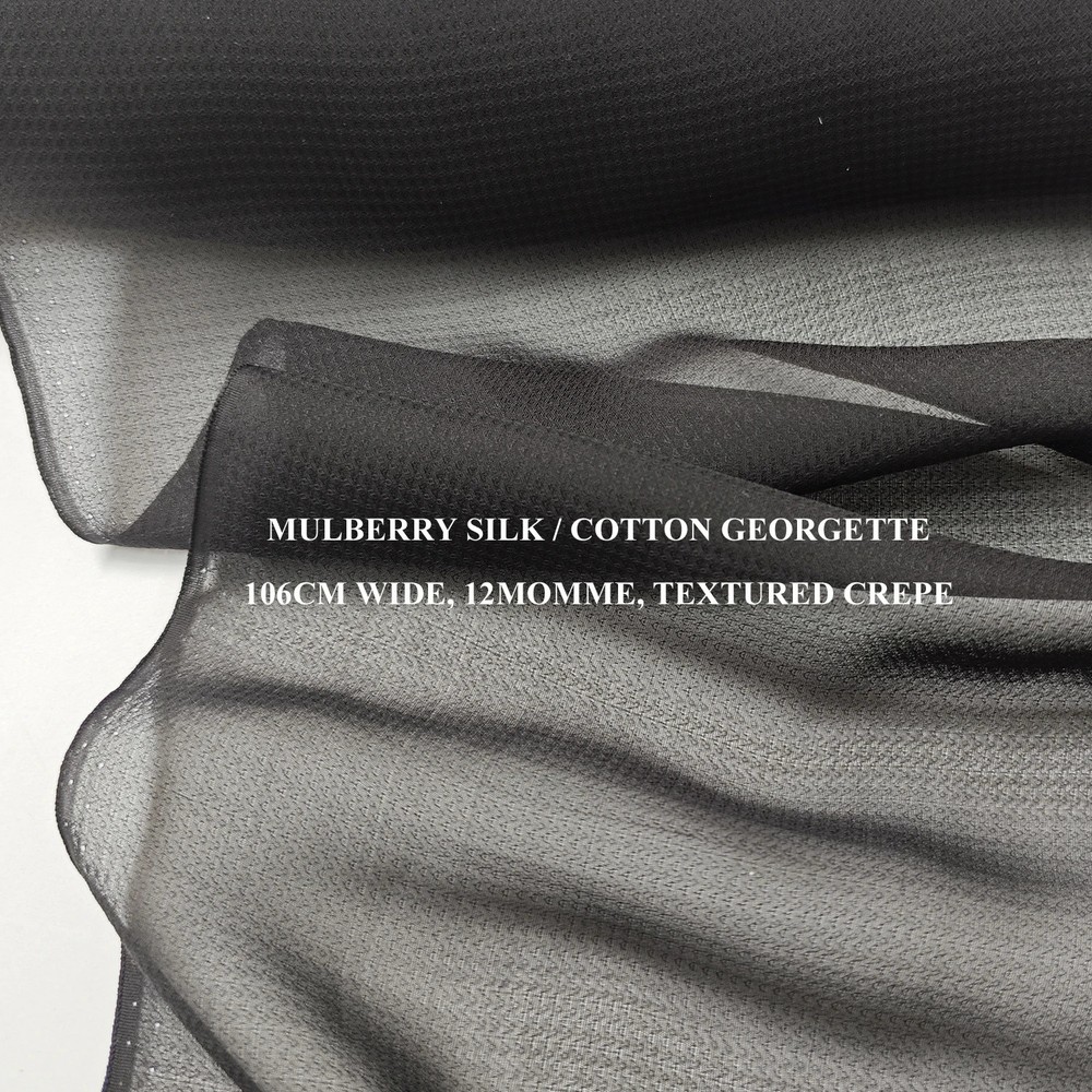 42” Wide Black Wedding Veil Natural Mulberry Silk Cotton Georgette Fabric Crepe