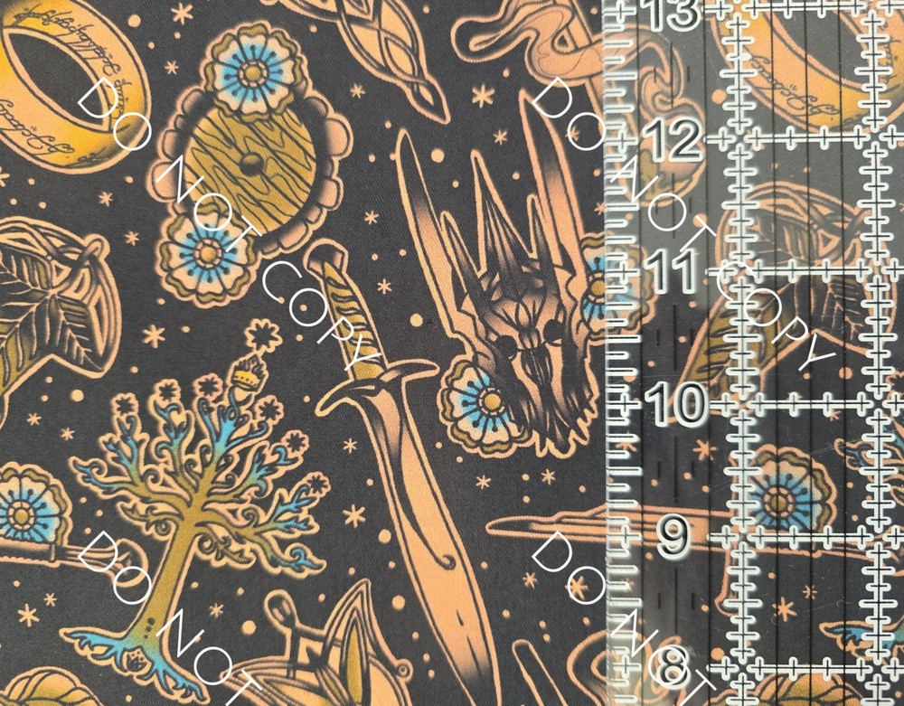 Custom 100% Cotton Woven Fabric Lord Of The Rings Elements By The 1/4 Yard 9×56